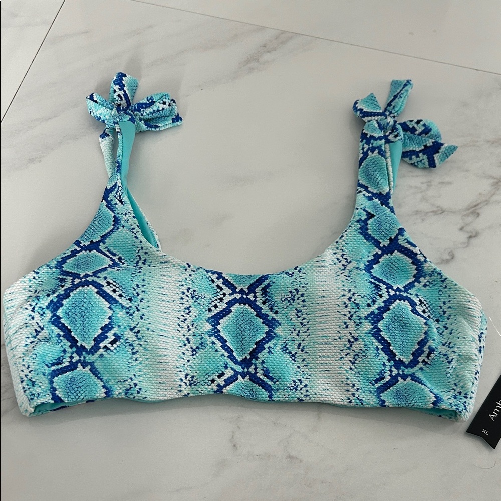 Aqua Snake Print Bikini Top